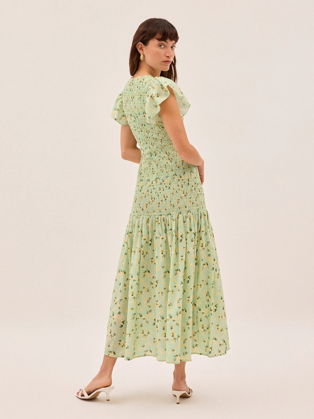Jemima Green Cherry Print Shirred Maxi Dress 3 Jemima Green Cherry Print Shirred Maxi Dress - Image 3