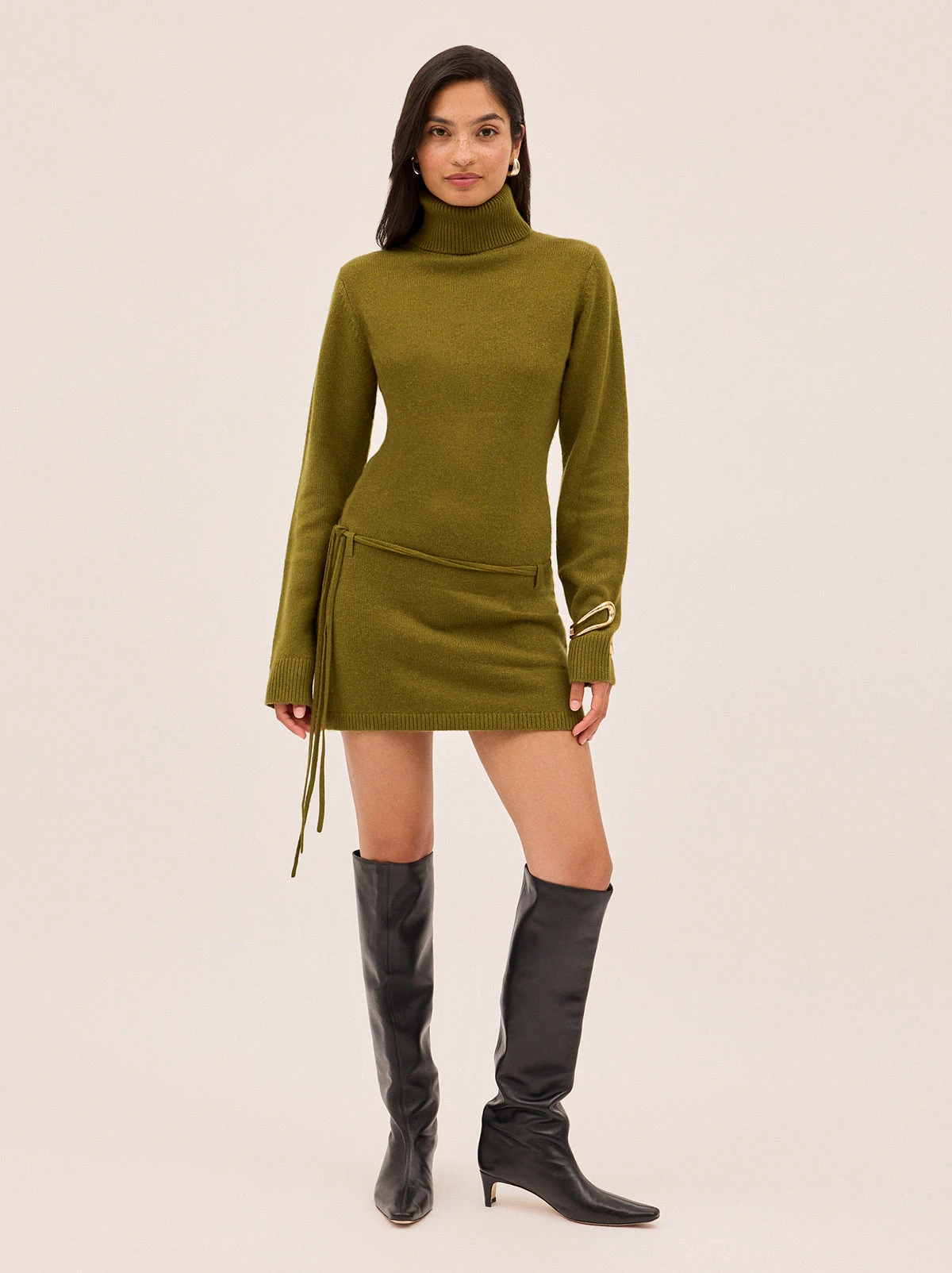 Juno Olive Wool-Blend Roll Neck Mini Dress 8 Juno Olive Wool-Blend Roll Neck Mini Dress - Image 8