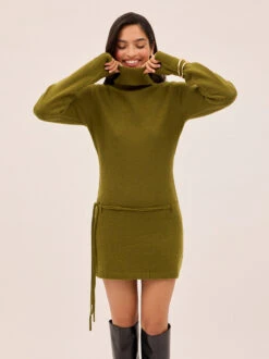 Juno Olive Wool-Blend Roll Neck Mini Dress 12 Juno Olive Wool-Blend Roll Neck Mini Dress -Kitri Studio JUNO OLIVE ECOM 03