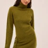Juno Olive Wool-Blend Roll Neck Mini Dress