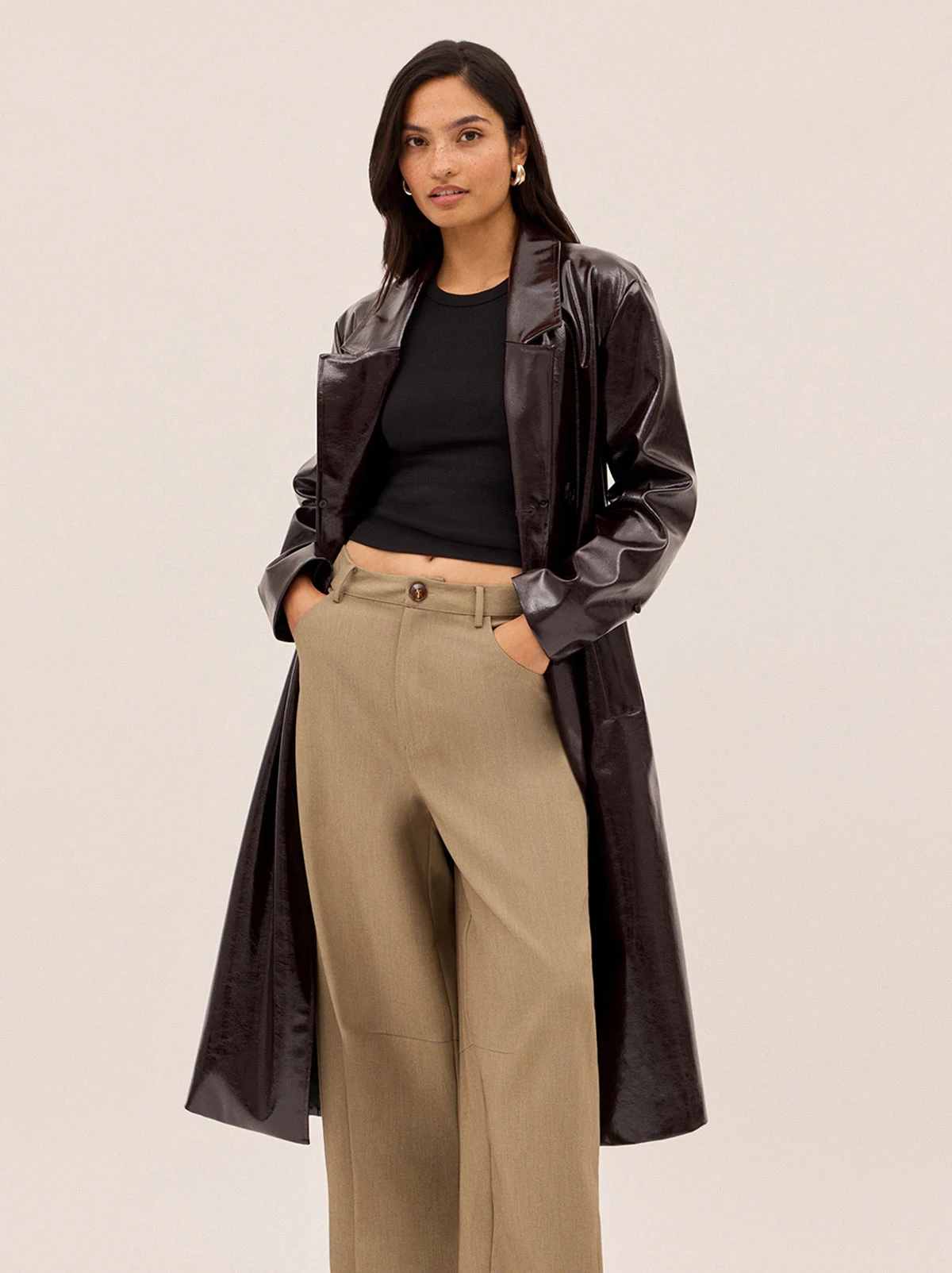 Lara Dark Chocolate Vinyl Coat 6 Lara Dark Chocolate Vinyl Coat - Image 6