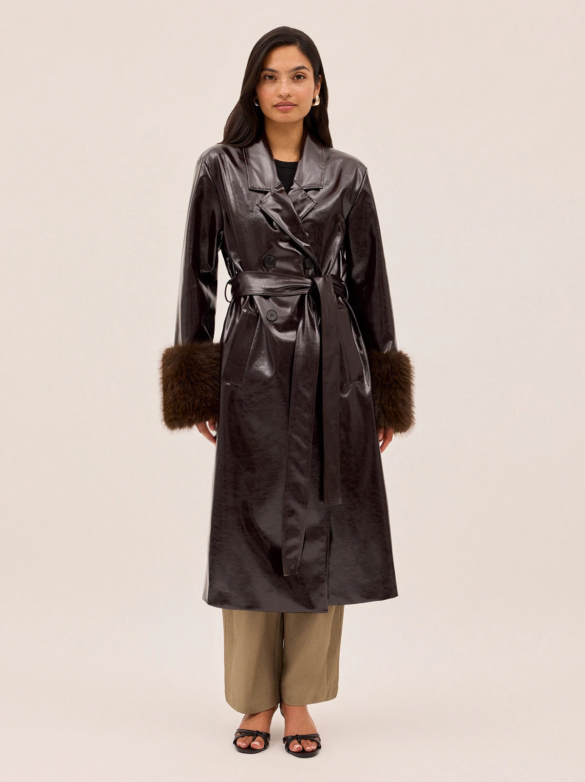 Lara Dark Chocolate Vinyl Coat 10 Lara Dark Chocolate Vinyl Coat - Image 10