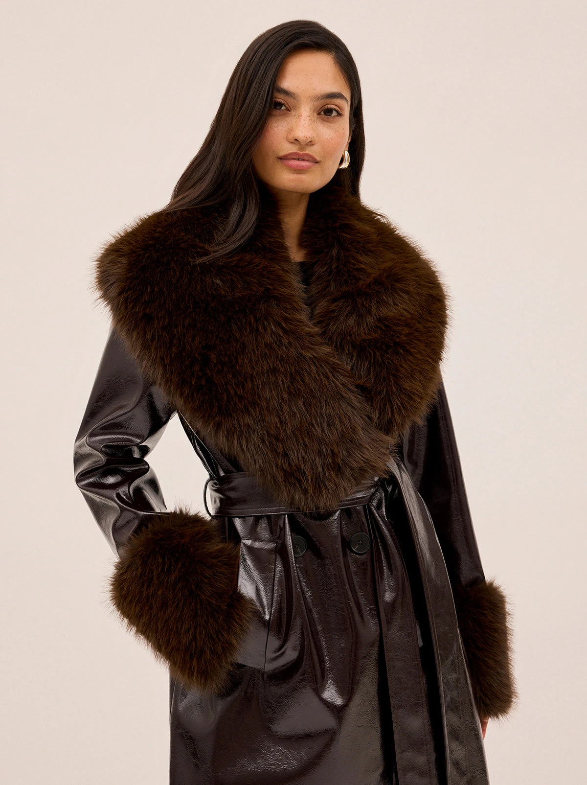 Lara Dark Chocolate Vinyl Coat 2 Lara Dark Chocolate Vinyl Coat - Image 2