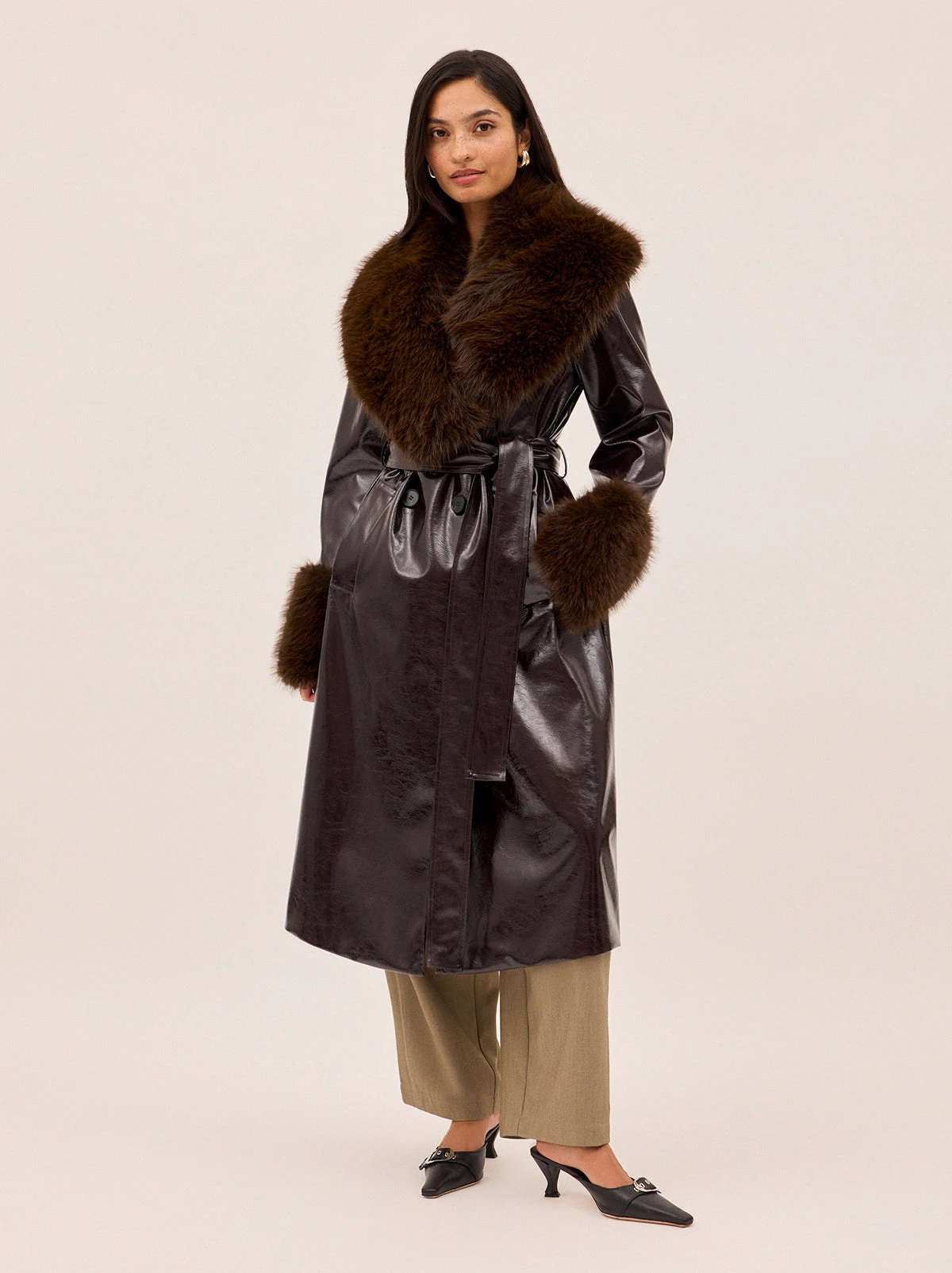 Lara Dark Chocolate Vinyl Coat 5 Lara Dark Chocolate Vinyl Coat - Image 5