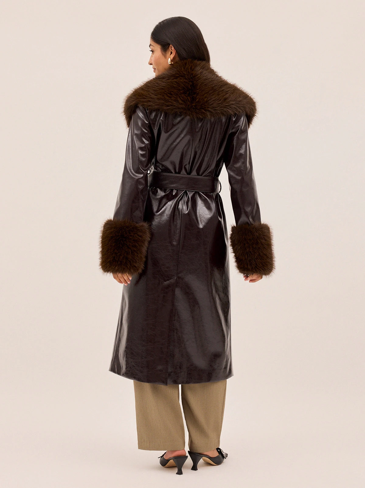 Lara Dark Chocolate Vinyl Coat 8 Lara Dark Chocolate Vinyl Coat - Image 8