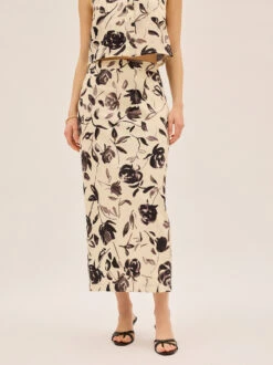 Laurel Monochrome Rose Print Midi Skirt