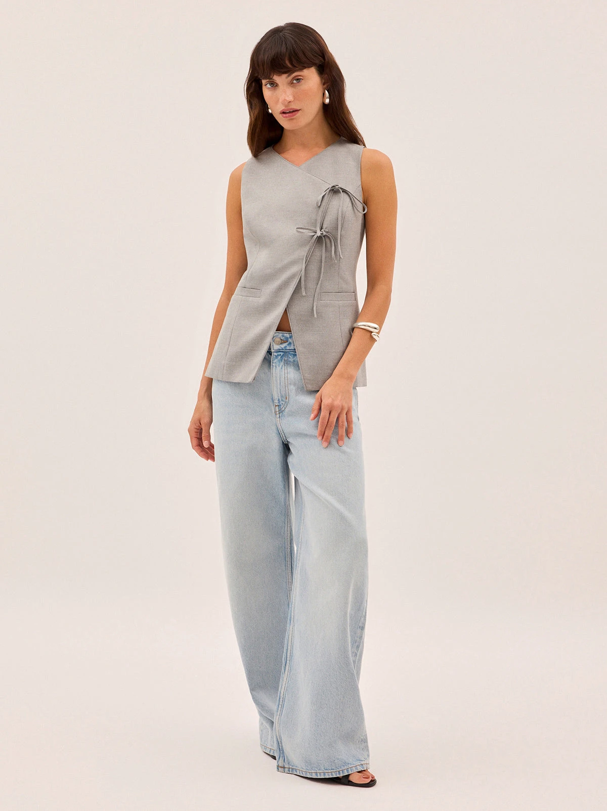 Lea Grey Tie Front Waistcoat 4 Lea Grey Tie Front Waistcoat - Image 4