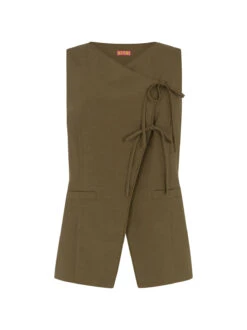 Lea Khaki Tie Front Waistcoat -Kitri Studio LEA KHAKI MANNEQUIN