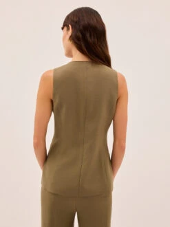 Lea Khaki Tie Front Waistcoat -Kitri Studio LEA OLIVE ECOM 04