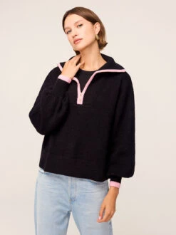 Lorna Black Alpaca Blend Zip Collar Sweater