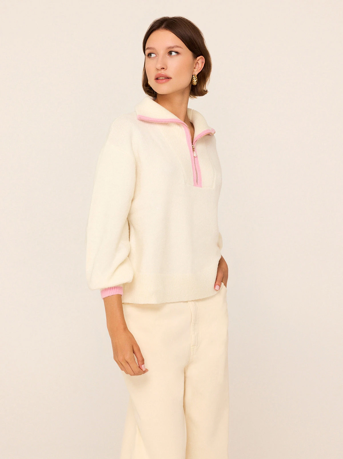 Lorna Ivory Alpaca Blend Zip Collar Sweater 2 Lorna Ivory Alpaca Blend Zip Collar Sweater - Image 2