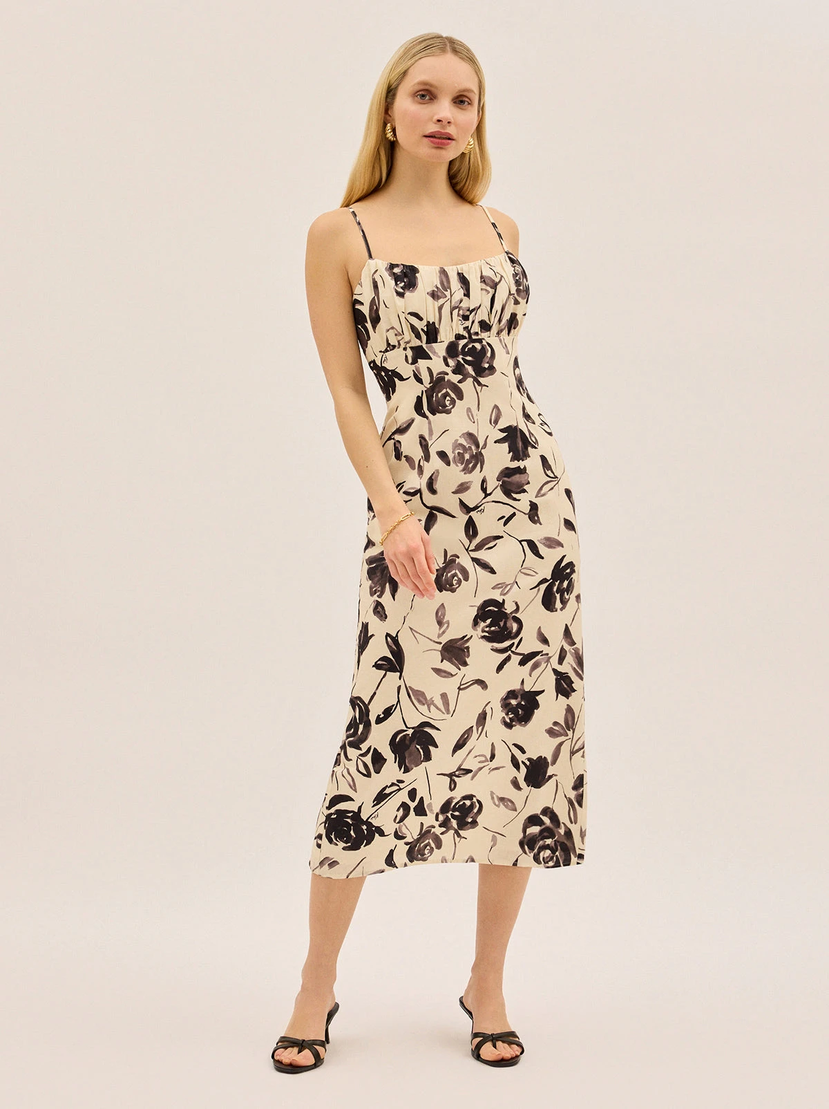Magda Monochrome Rose Print Midi Dress 2 Magda Monochrome Rose Print Midi Dress - Image 2