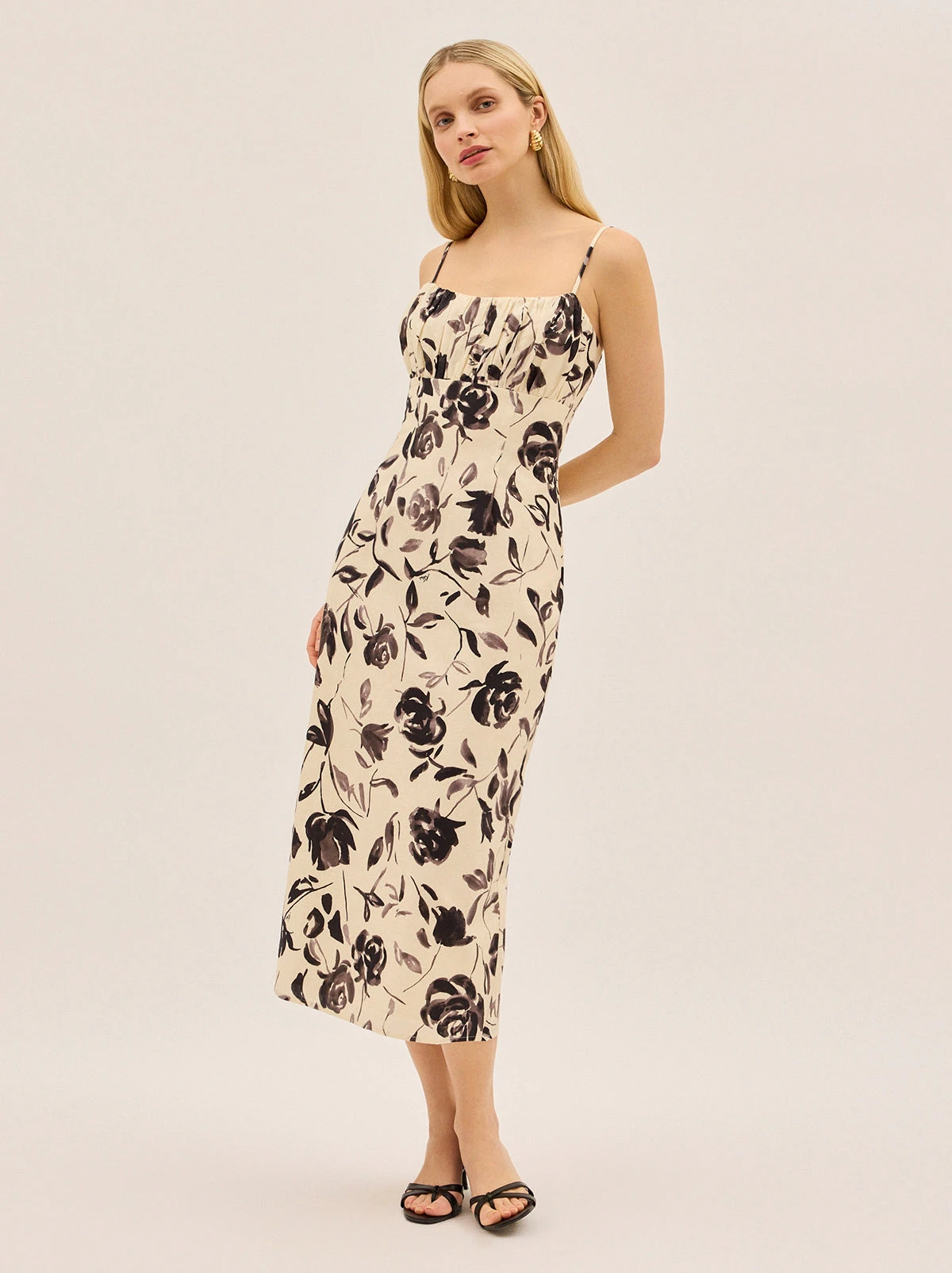 Magda Monochrome Rose Print Midi Dress 5 Magda Monochrome Rose Print Midi Dress - Image 5