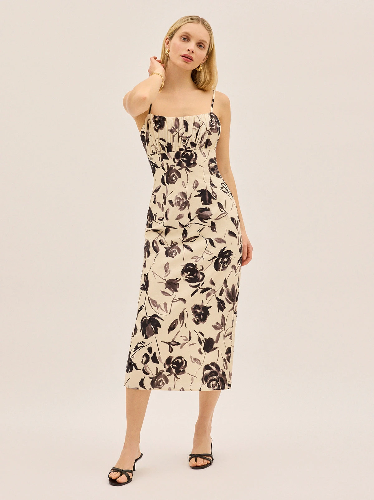 Magda Monochrome Rose Print Midi Dress 6 Magda Monochrome Rose Print Midi Dress - Image 6