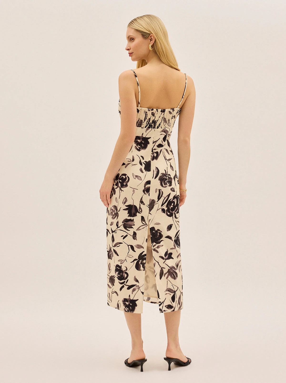 Magda Monochrome Rose Print Midi Dress 3 Magda Monochrome Rose Print Midi Dress - Image 3