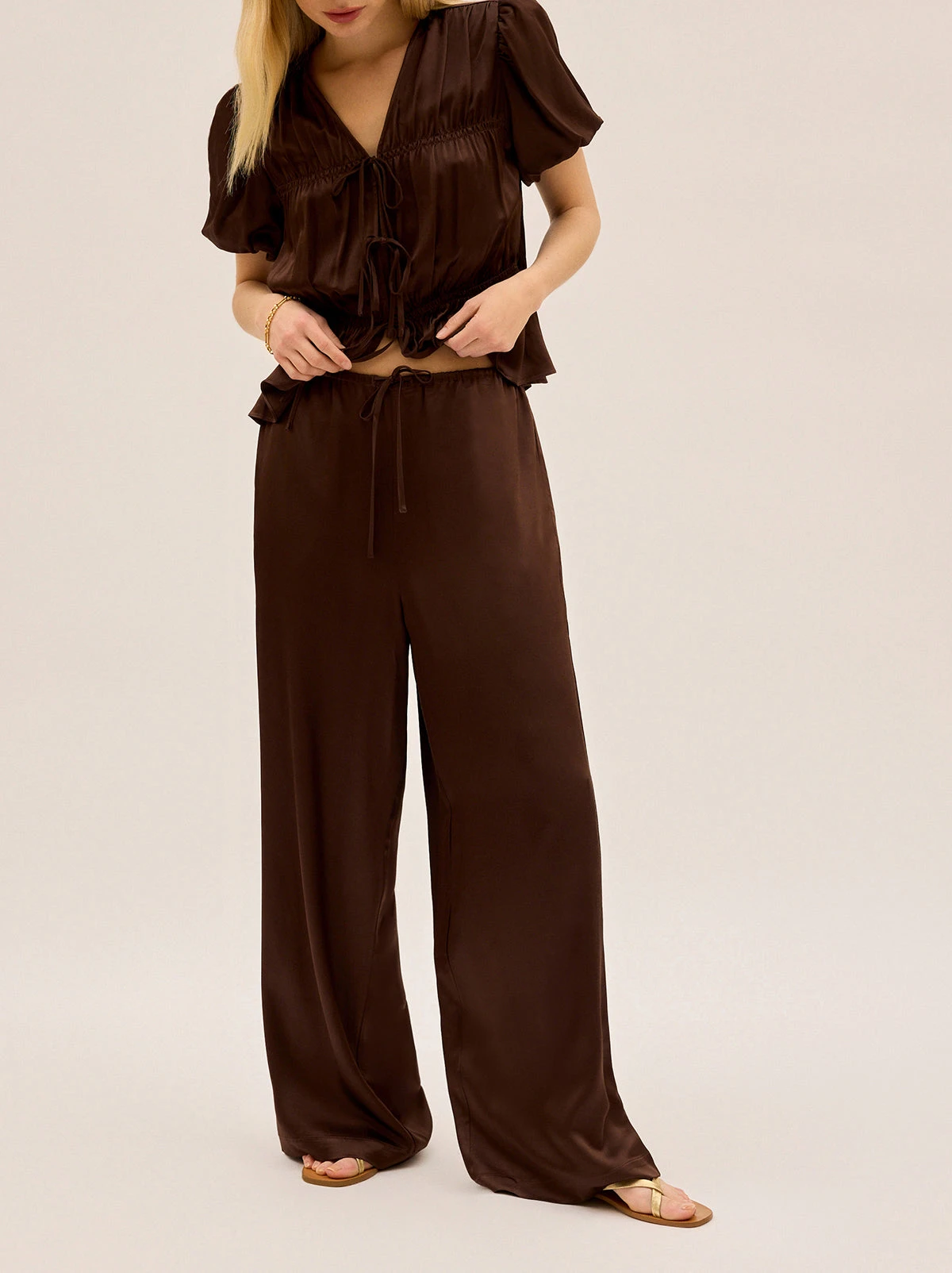 Margaret Chocolate Satin Trousers 1 Margaret Chocolate Satin Trousers