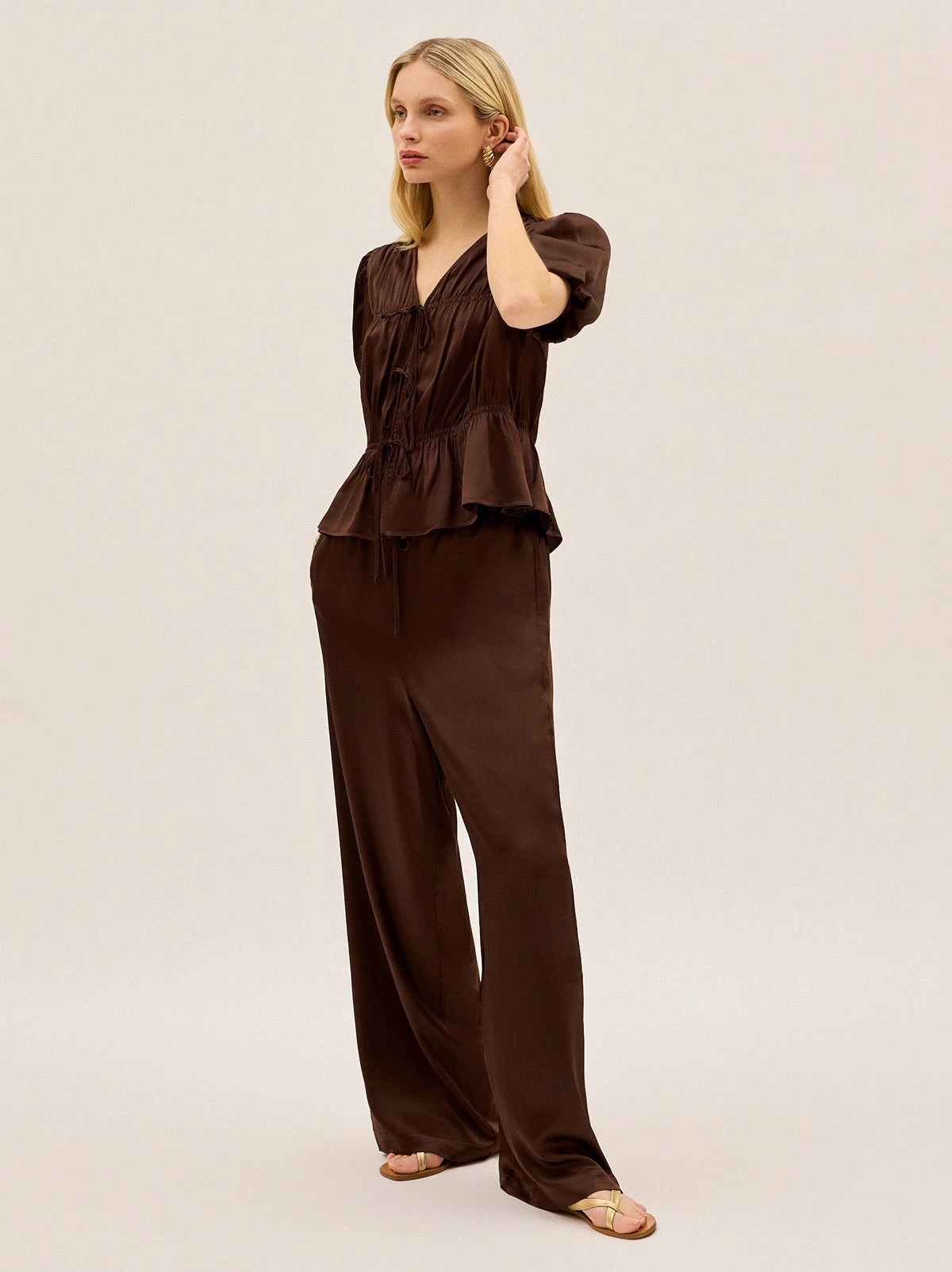 Margaret Chocolate Satin Trousers 3 Margaret Chocolate Satin Trousers - Image 3