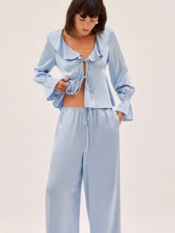 Margaret Powder Blue Satin Trousers