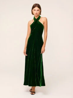 Neve Green Velvet Halter Dress