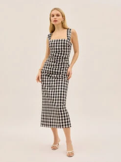 Rita Gingham Linen Blend Dress 13 Rita Gingham Linen Blend Dress -Kitri Studio RITABLACKGINHAM ECOMV2 003