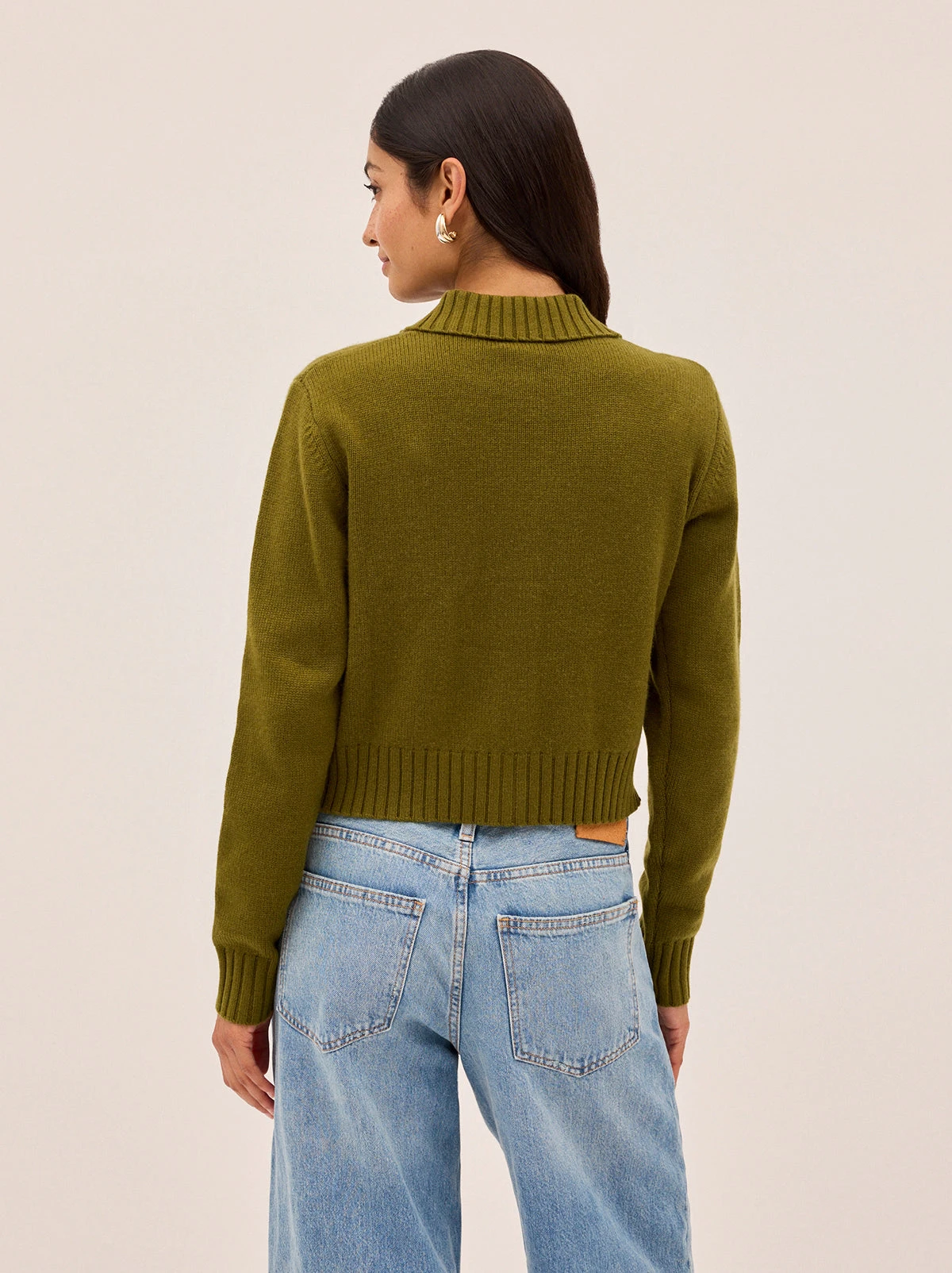 Romy Olive Wool-Blend Collared Cardigan 4 Romy Olive Wool-Blend Collared Cardigan - Image 4