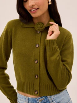 Romy Olive Wool-Blend Collared Cardigan 8 Romy Olive Wool-Blend Collared Cardigan -Kitri Studio ROMY OLIVE ECOM 04