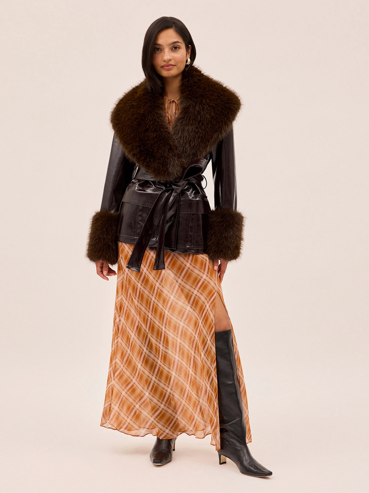 Zoe Apricot Check Print Skirt 8 Zoe Apricot Check Print Skirt - Image 8