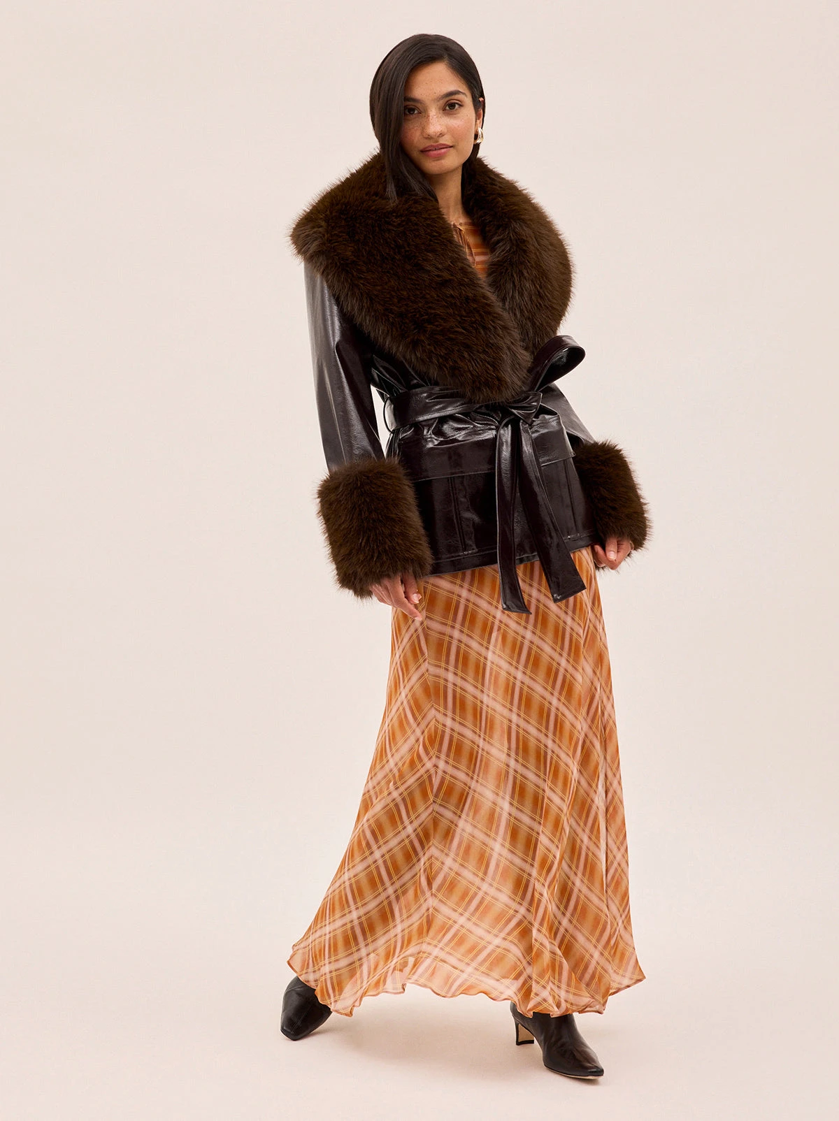 Zoe Apricot Check Print Skirt 7 Zoe Apricot Check Print Skirt - Image 7