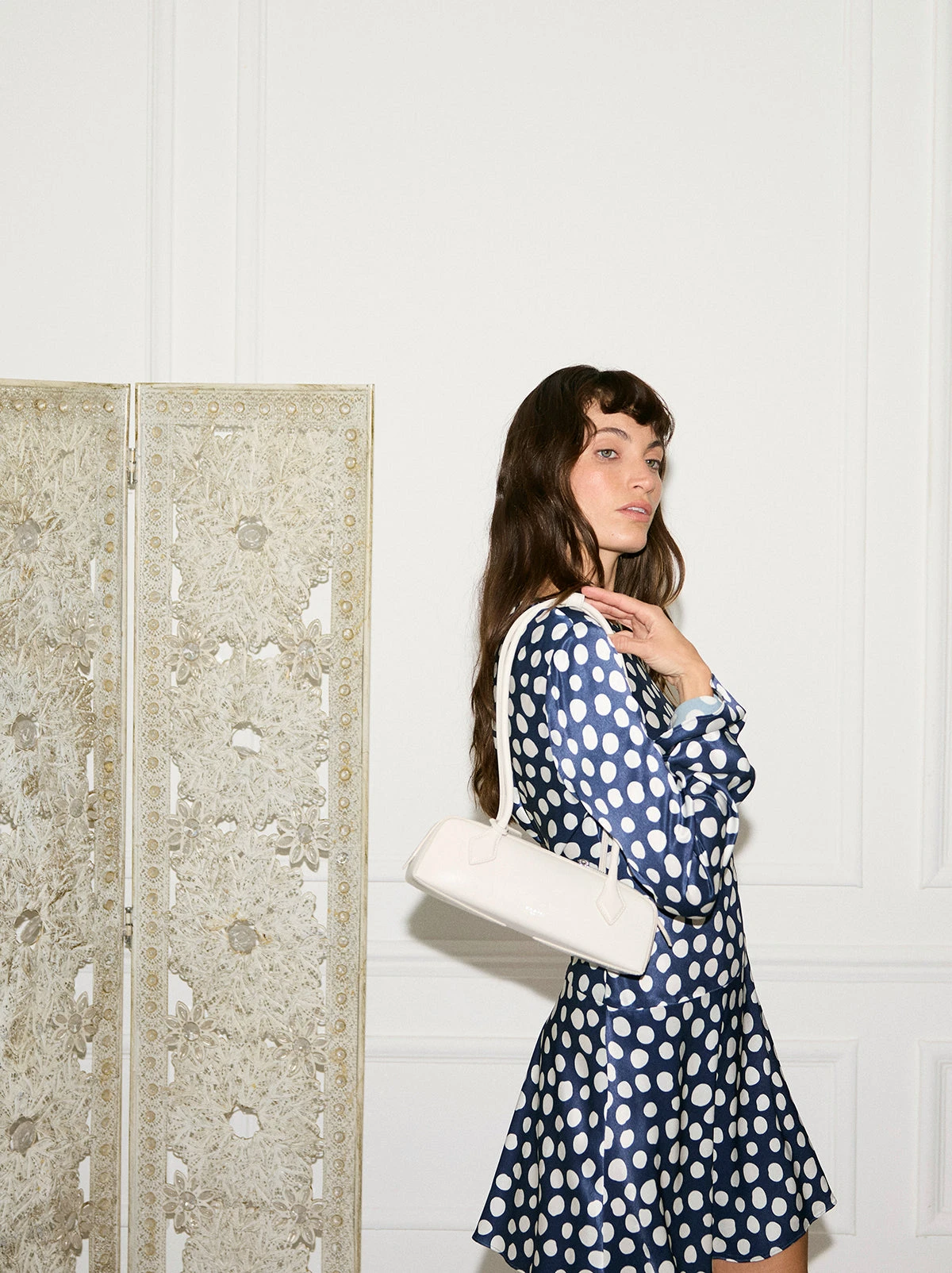 Stefania Navy Polka Dot Satin Mini Dress 5 Stefania Navy Polka Dot Satin Mini Dress - Image 5