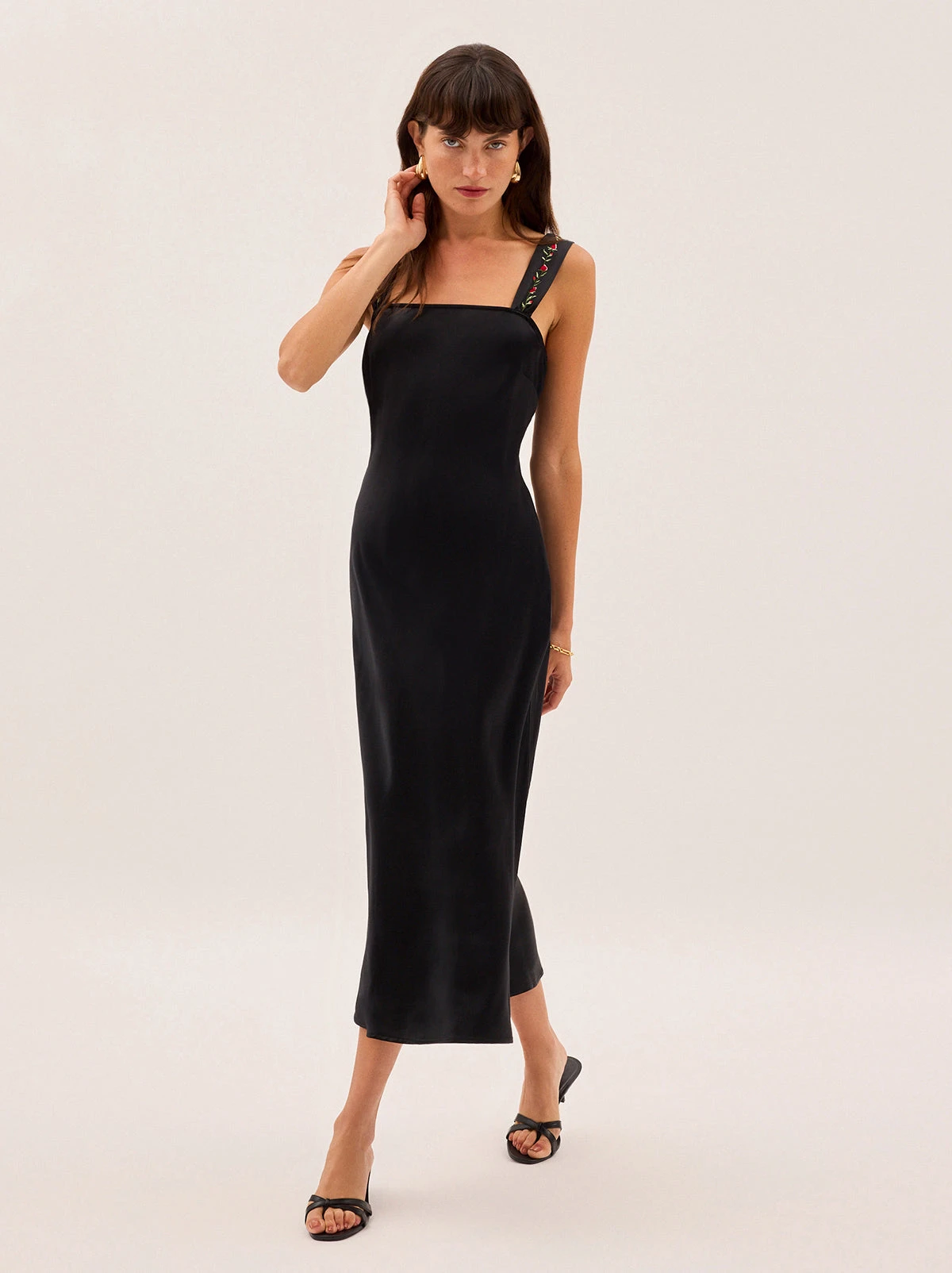 Tabitha Embroidered Black Satin Dress 2 Tabitha Embroidered Black Satin Dress - Image 2