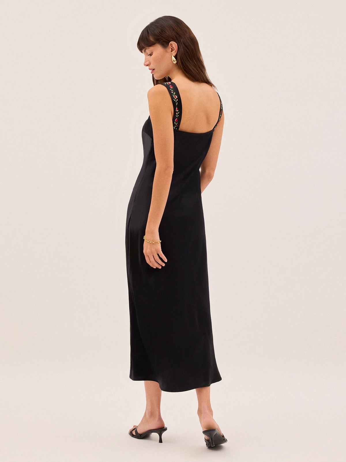 Tabitha Embroidered Black Satin Dress 5 Tabitha Embroidered Black Satin Dress - Image 5