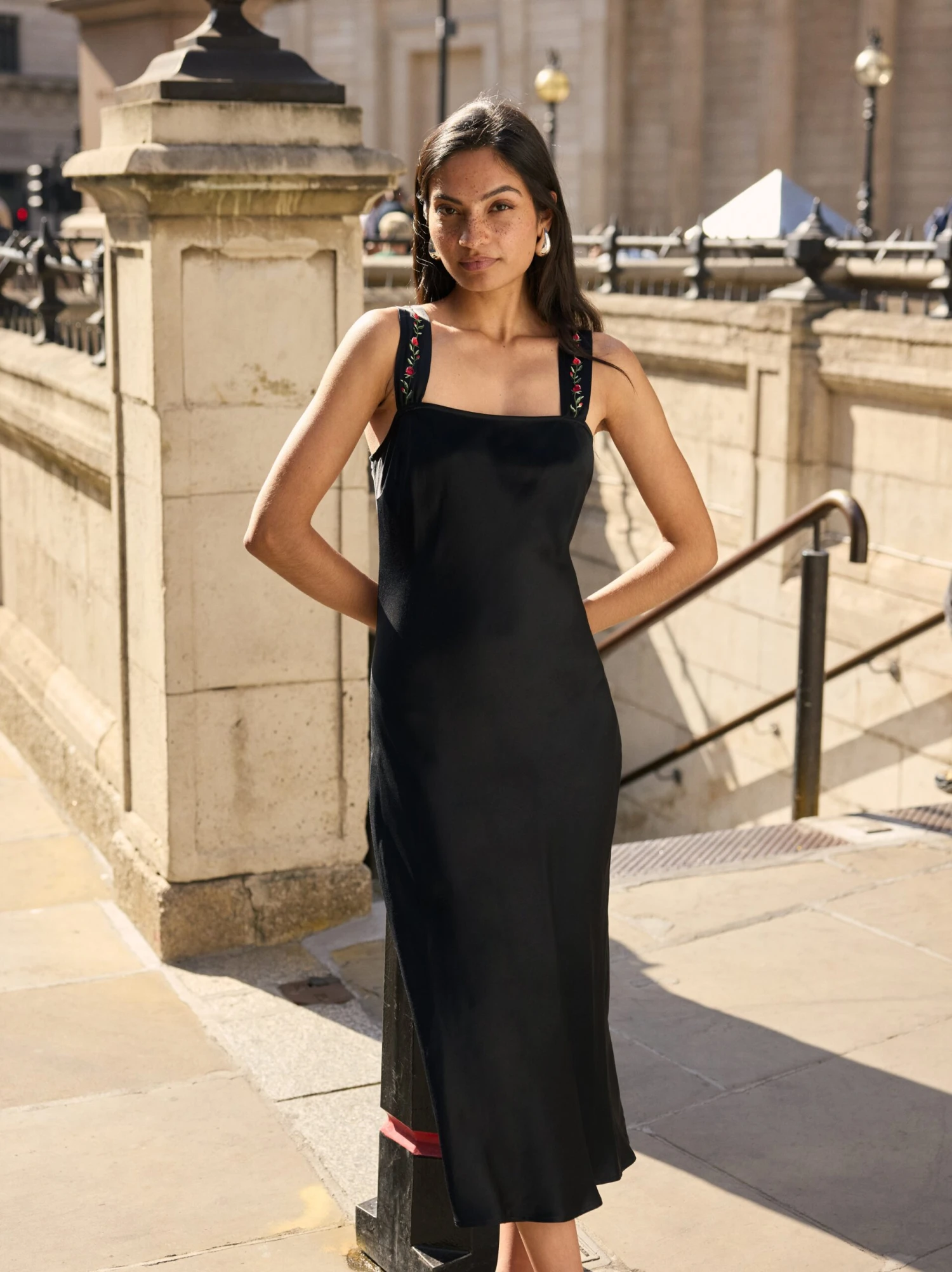 Tabitha Embroidered Black Satin Dress 3 Tabitha Embroidered Black Satin Dress - Image 3