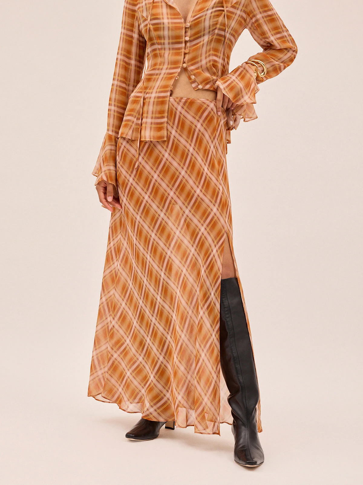 Zoe Apricot Check Print Skirt 1 Zoe Apricot Check Print Skirt