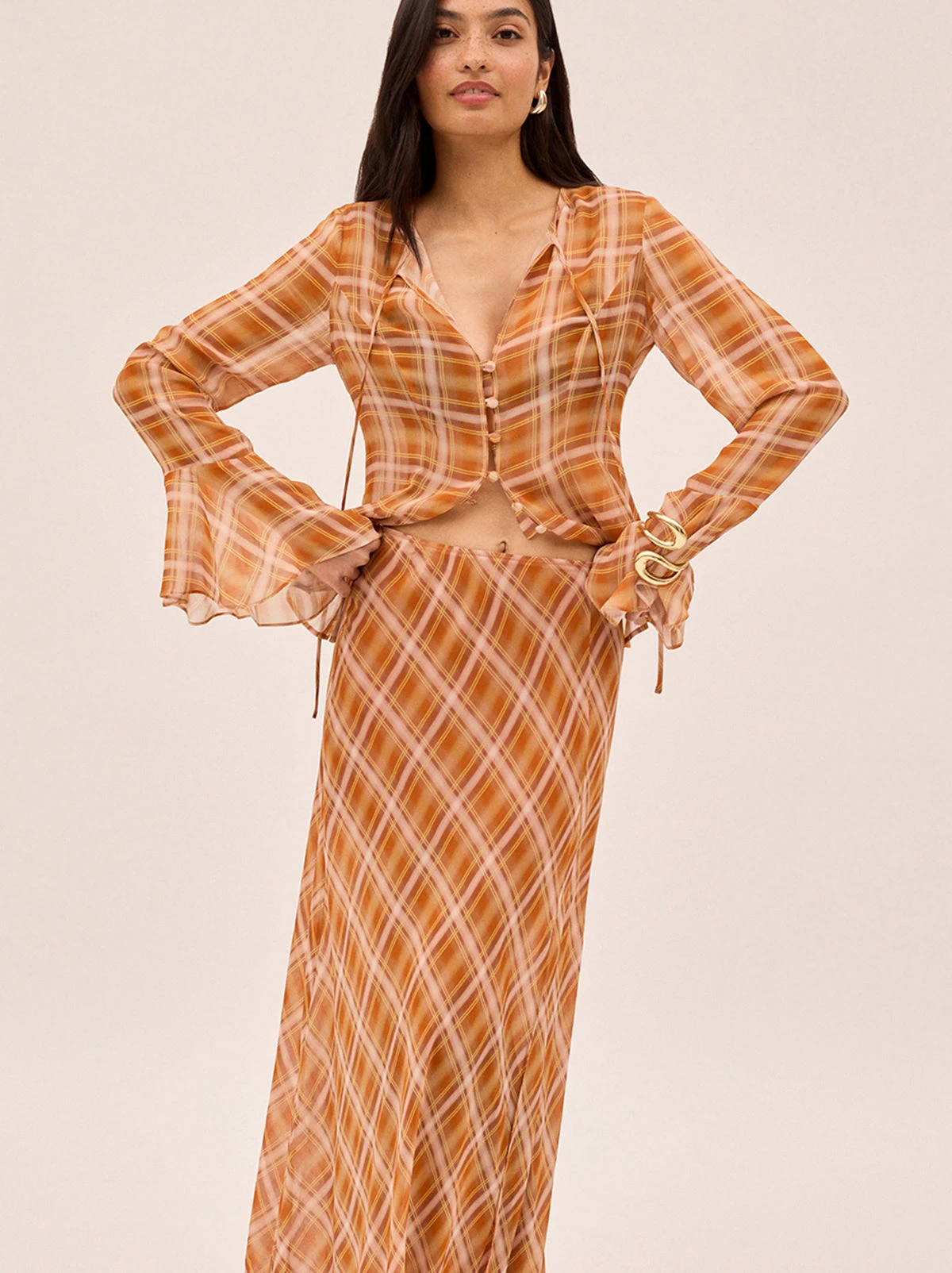 Zoe Apricot Check Print Skirt 4 Zoe Apricot Check Print Skirt - Image 4