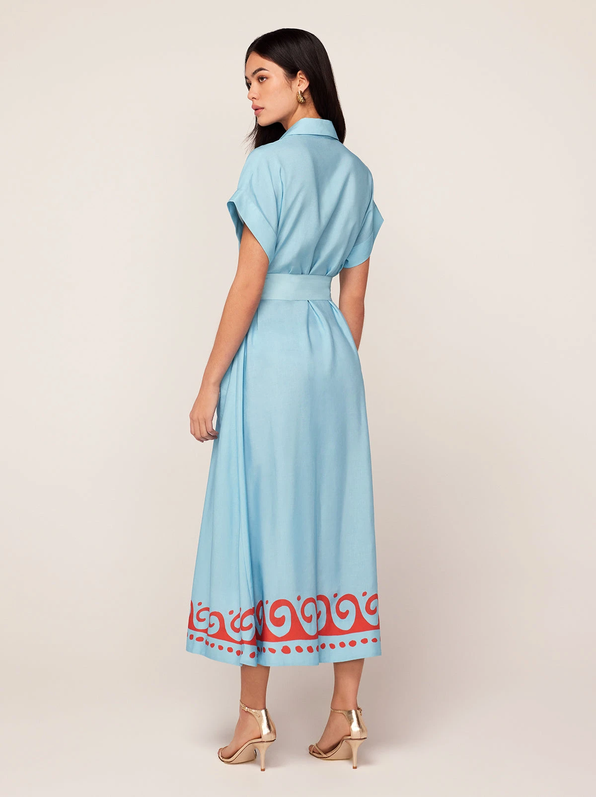 Alessandra Blue Wave Print Midi Shirt Dress 4 Alessandra Blue Wave Print Midi Shirt Dress - Image 4