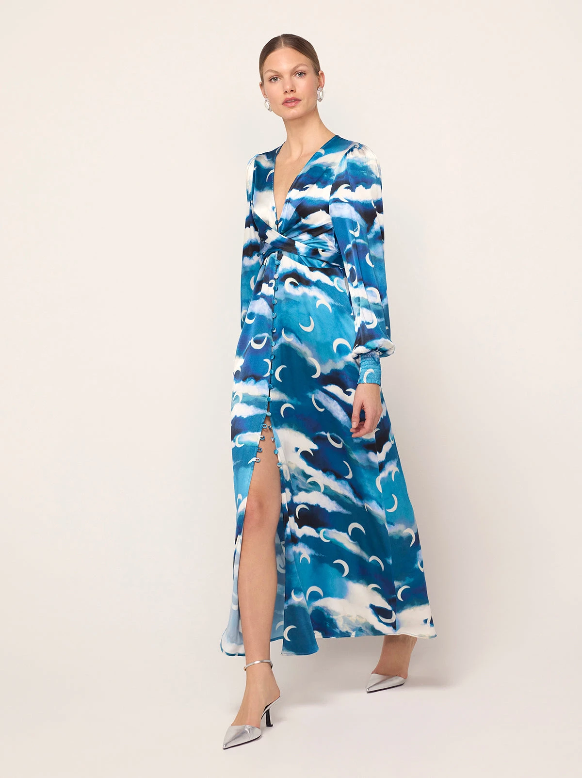 Aurora Blue Cloud Print Maxi Dress 1 Aurora Blue Cloud Print Maxi Dress