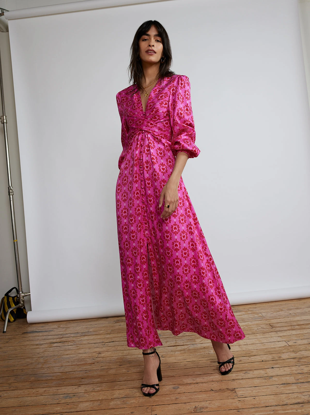 Aurora Pink Heart Print Maxi Dress 3 Aurora Pink Heart Print Maxi Dress - Image 3