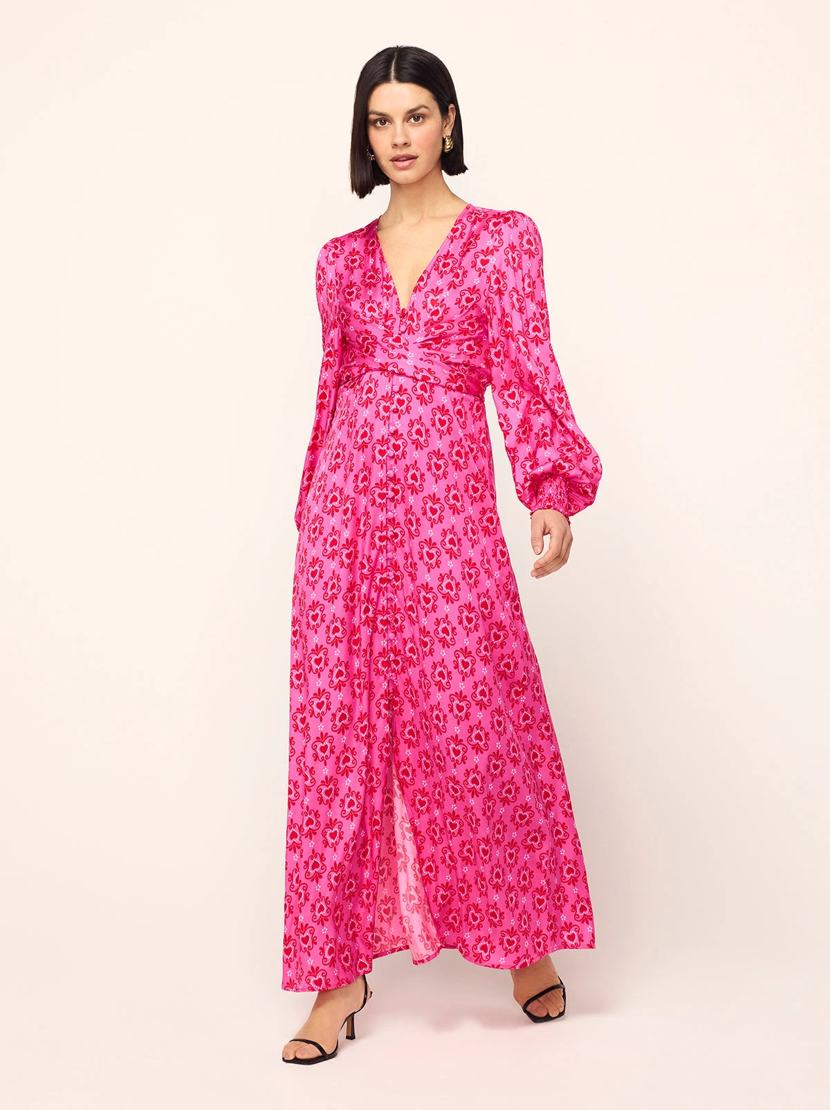 Aurora Pink Heart Print Maxi Dress 1 Aurora Pink Heart Print Maxi Dress