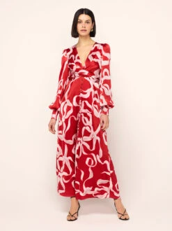 Aurora Red Ribbon Print Maxi Dress 7 Aurora Red Ribbon Print Maxi Dress -Kitri Studio aurora red ribbon print maxi dress by kitri studio 46355805176108
