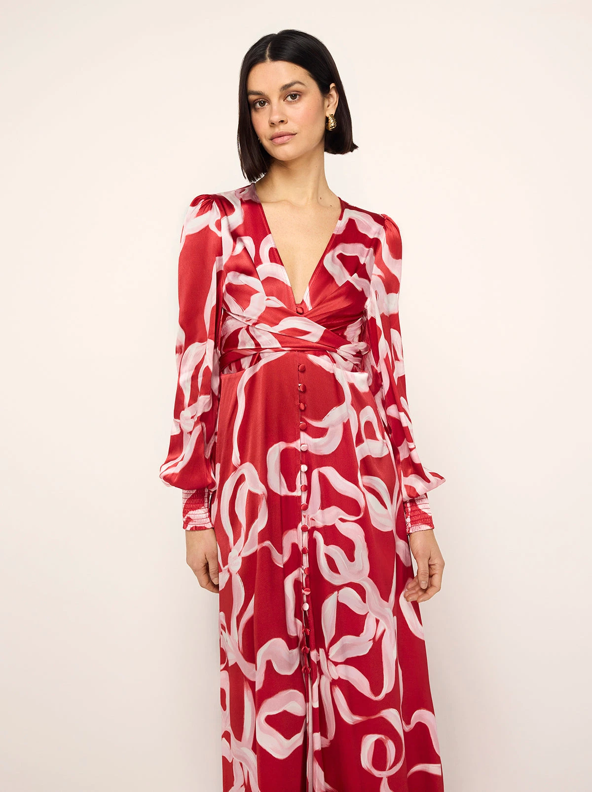Aurora Red Ribbon Print Maxi Dress 2 Aurora Red Ribbon Print Maxi Dress - Image 2