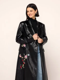 Brogan Oversized Black Embroidered Vinyl Coat -Kitri Studio brogan oversized black embroidered vinyl coat by kitri studio 46356056768812