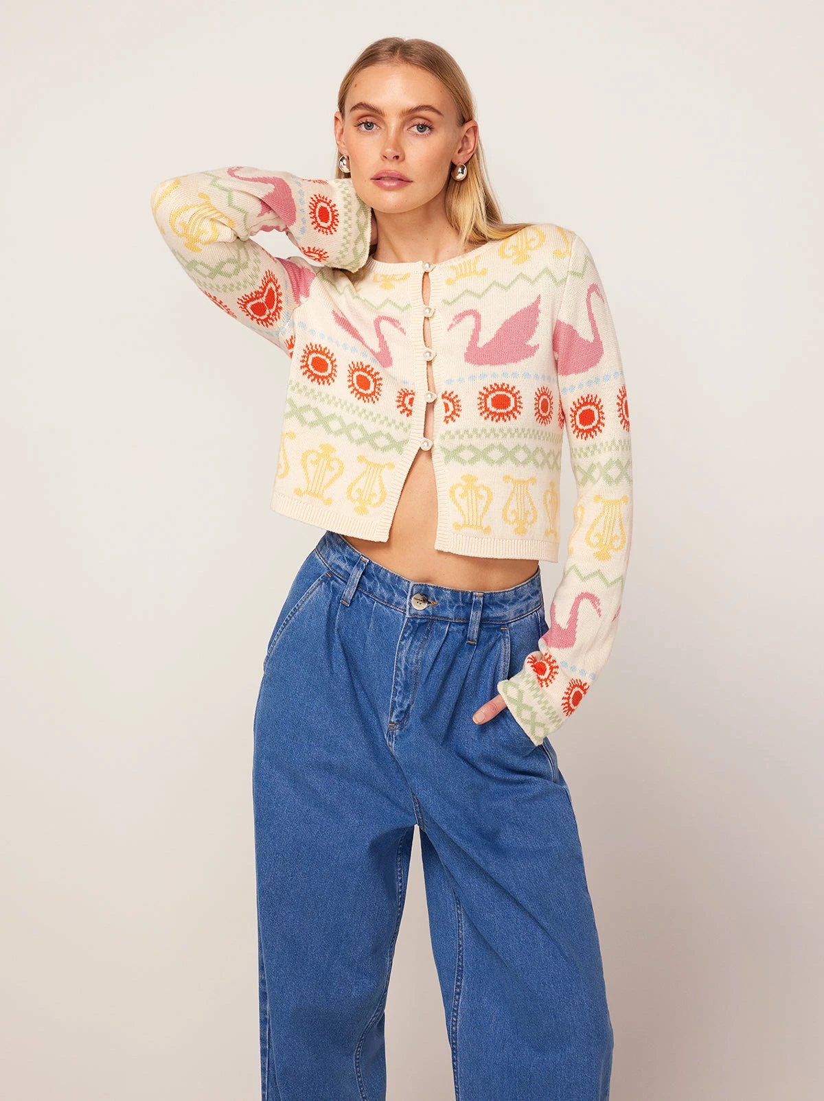 Carmel Ivory Swan Fairisle Knit Cardigan 3 Carmel Ivory Swan Fairisle Knit Cardigan - Image 3