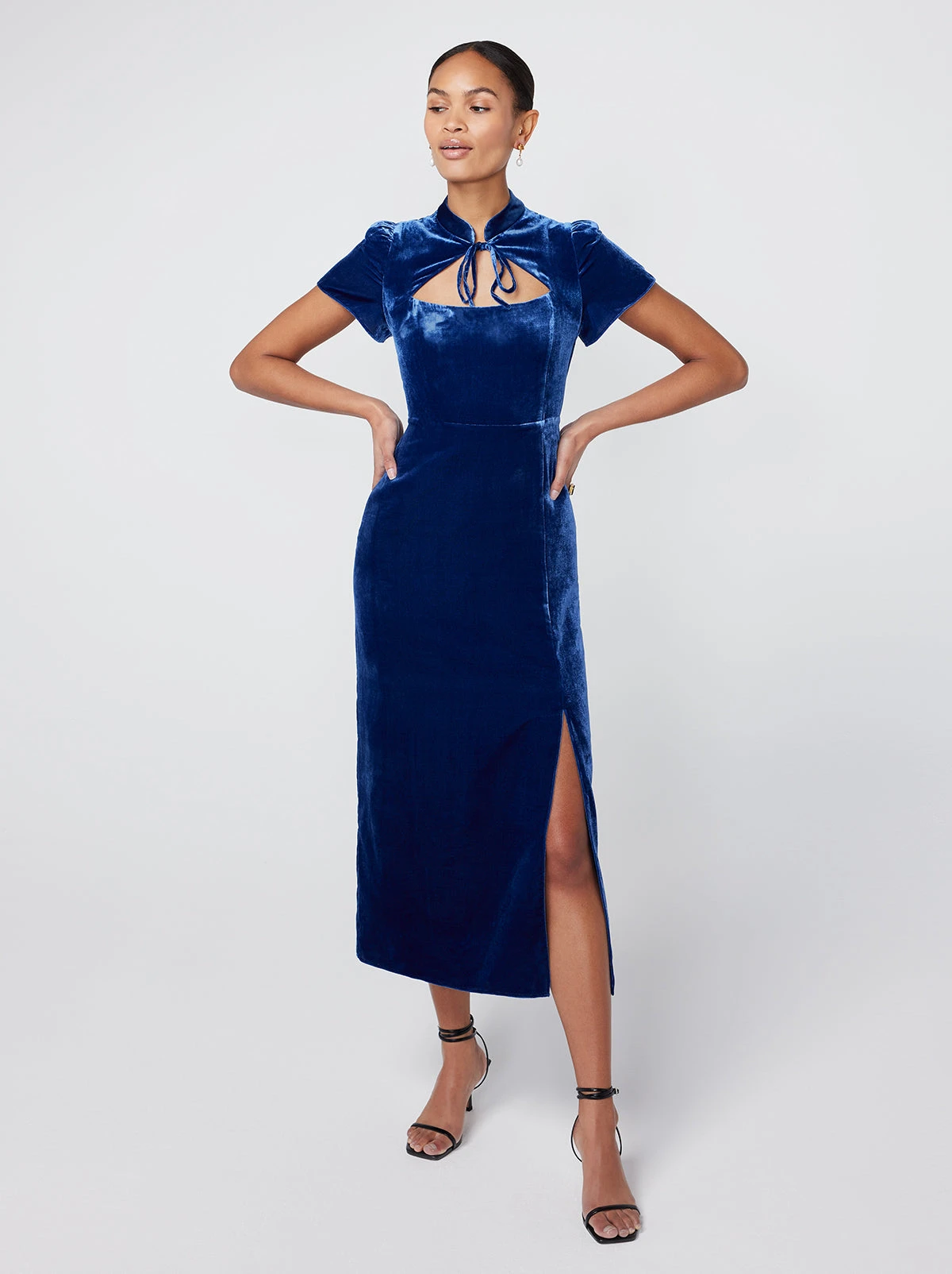 Carmella Navy Velvet Midi Dress 5 Carmella Navy Velvet Midi Dress - Image 5