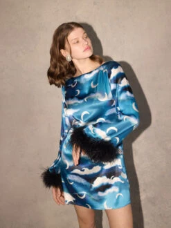 Celina Blue Cloud Print Feather Mini Dress 8 Celina Blue Cloud Print Feather Mini Dress -Kitri Studio celina blue cloud print feather mini dress by kitri studio 46356274839852