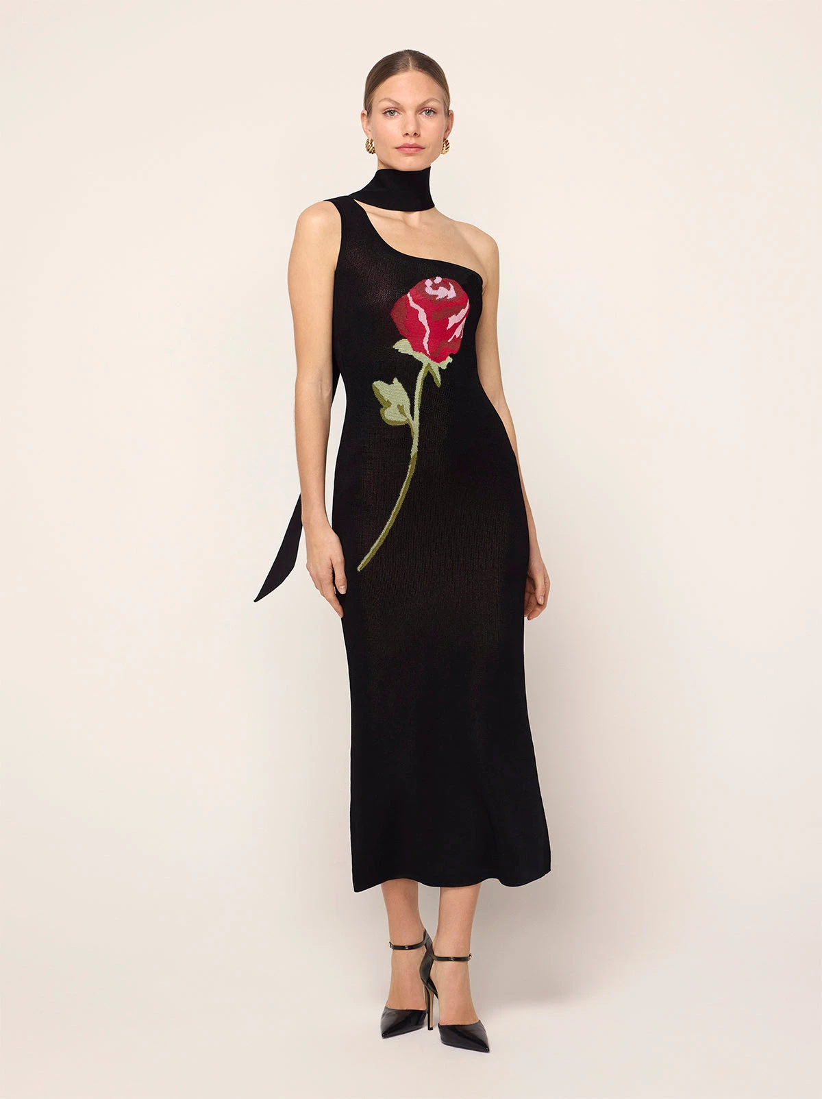 Chloe Black Rose One Shoulder Knit Dress 1 Chloe Black Rose One Shoulder Knit Dress