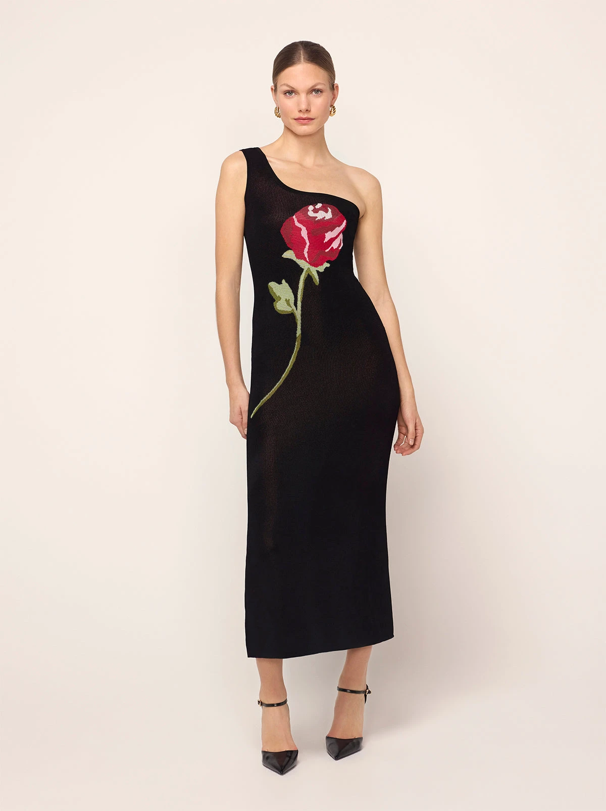 Chloe Black Rose One Shoulder Knit Dress 6 Chloe Black Rose One Shoulder Knit Dress - Image 6
