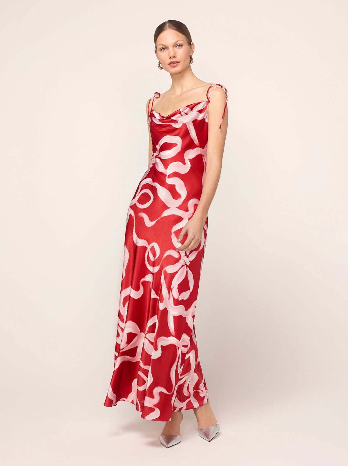 Cindy Red Ribbon Print Maxi Dress 1 Cindy Red Ribbon Print Maxi Dress