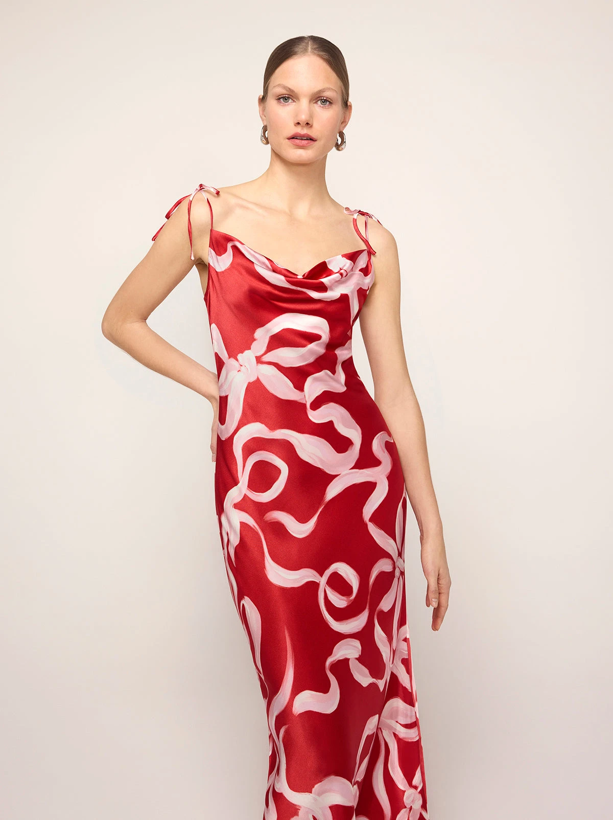 Cindy Red Ribbon Print Maxi Dress 2 Cindy Red Ribbon Print Maxi Dress - Image 2