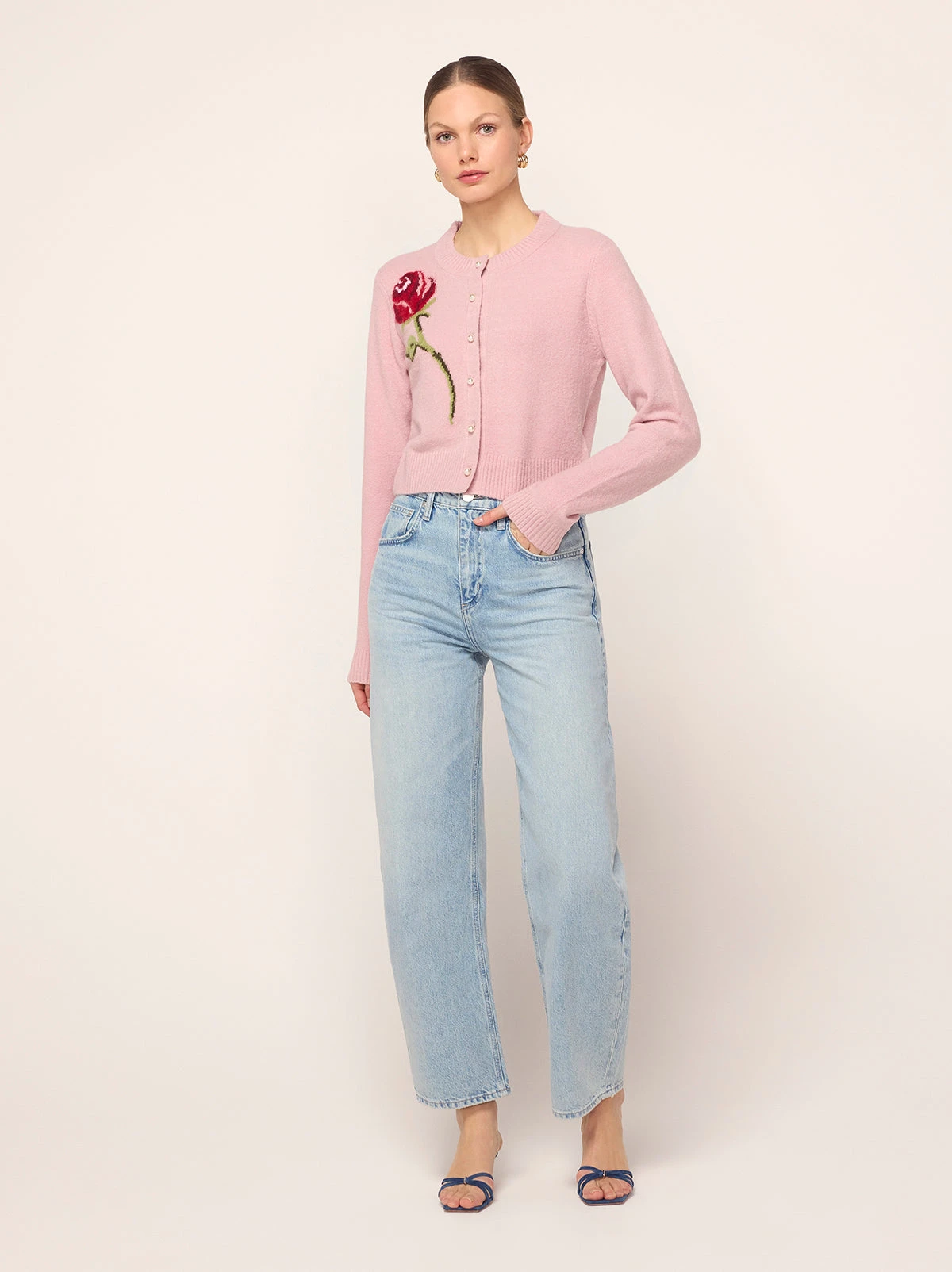 Ginnie Pink Rose Embroidered Cardigan 3 Ginnie Pink Rose Embroidered Cardigan - Image 3