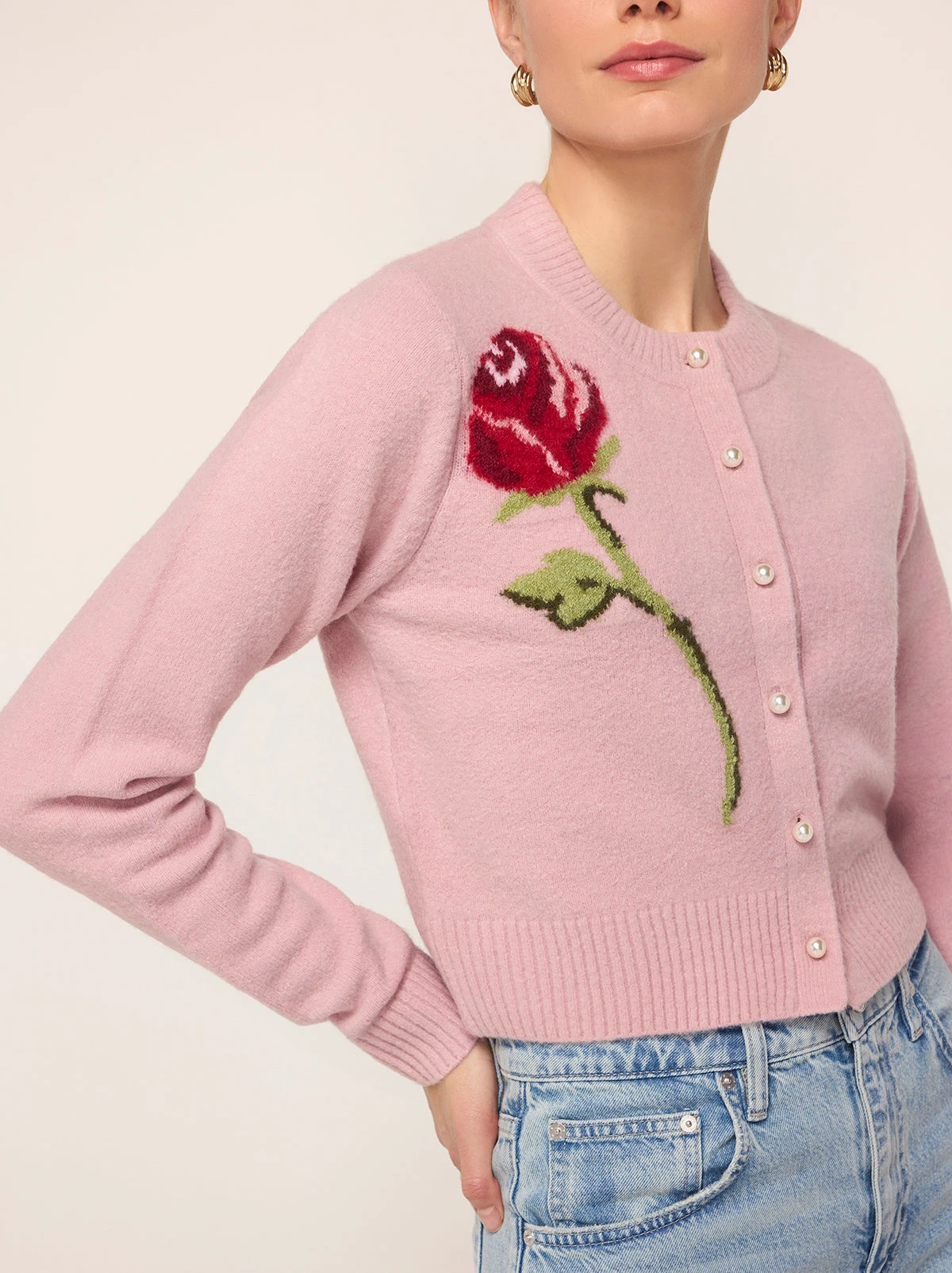 Ginnie Pink Rose Embroidered Cardigan 2 Ginnie Pink Rose Embroidered Cardigan - Image 2